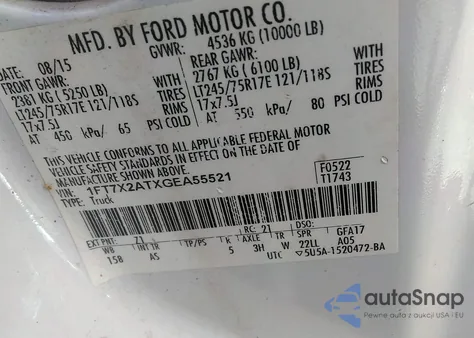 2016 Ford F-250 Xl from USA, damaged, VIN 1FT7X2ATXGEA55521